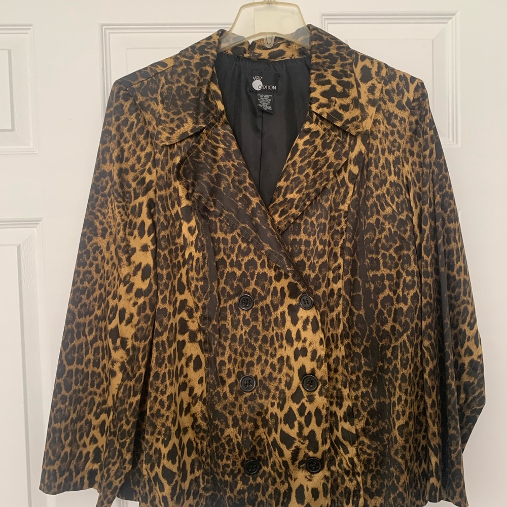 Brown and Black Trench Coat with Leopard Print
